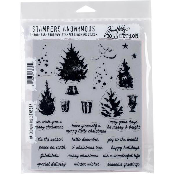 Tim Holtz Cling Rubber Stamp Set Watercolor Trees CMS317