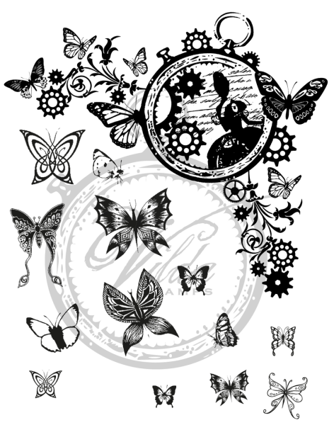 Vilda Stamp Butterfly corner with extra butterflies