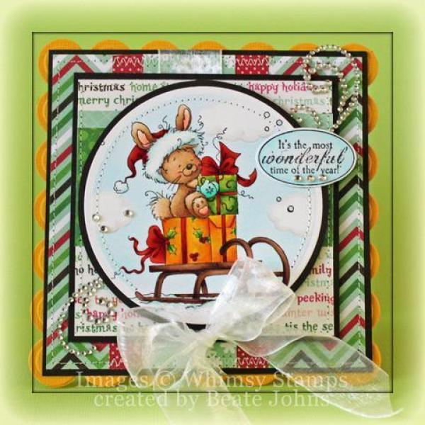 Whimsy Rubber Stamp Christmas Bunny