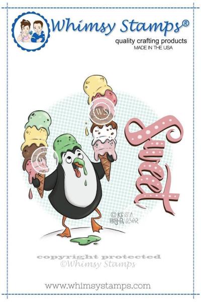 Whimsy Rubber Stamp Ice Cream Penguin