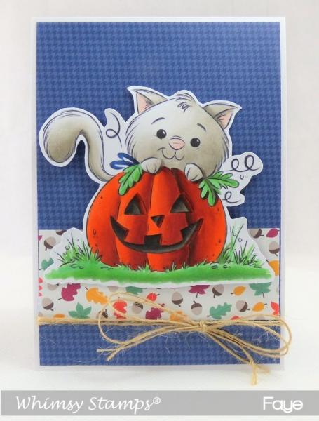 Whimsy Rubber Stamp Kitty 'n Pumpkin
