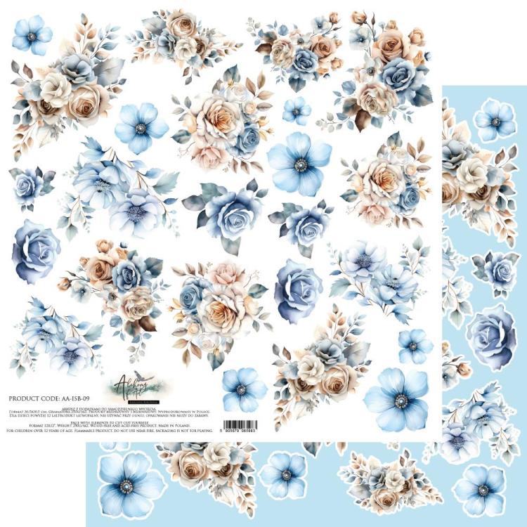 #49 Alchemy of Art In Shades of Blue 12x12 Paper Sheet Flowers