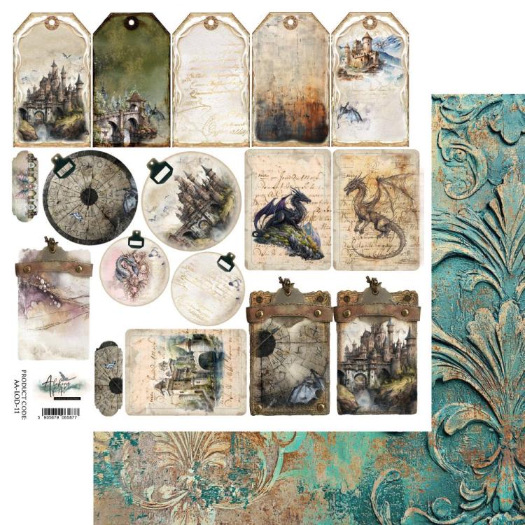 #50 Alchemy of Art The Legends Of The Dragons 12x12 Paper Sheet Tags