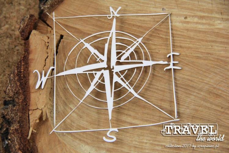 Scrapiniec Chipboard Travel the World Kompass Frame