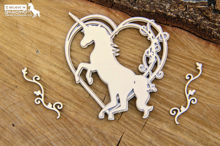 Scrapiniec Chipboard Unicorn 3D Heart #5733