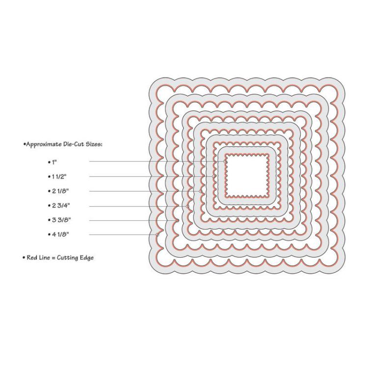 Sizzix Framelits Die Set 6PK Squares Scallop