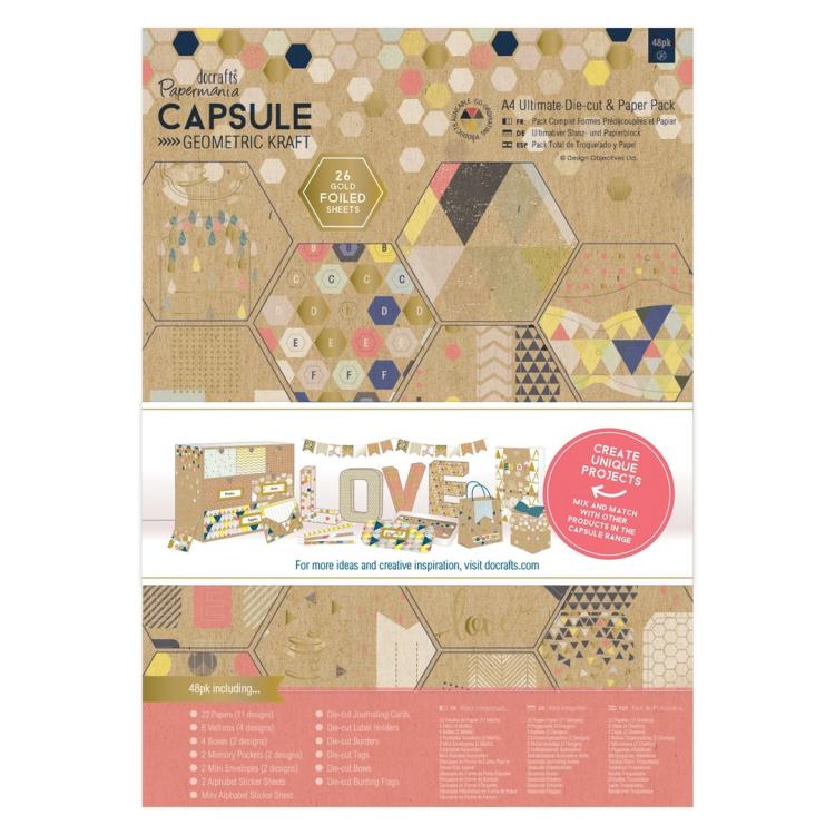 A4 Ultimate Die-cut & Paper Pack 48stk Capsule Geometric Kraft