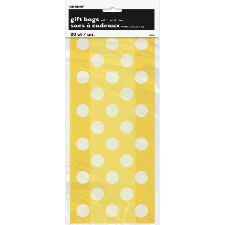 SALE Cello Gift Bags Sunflower Yellow Decorative Dots