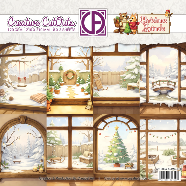 Creatief Art Christmas Animals 8x8 Paper Pack 01