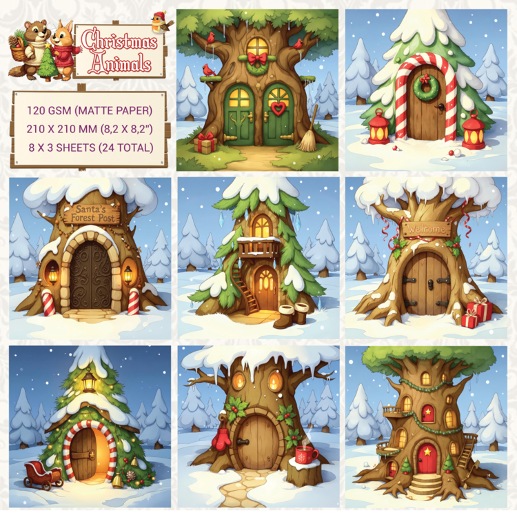 Creatief Art Christmas Animals 8x8 Paper Pack 02