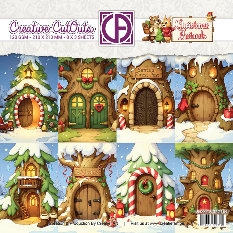Creatief Art Christmas Animals 8x8 Paper Pack 02