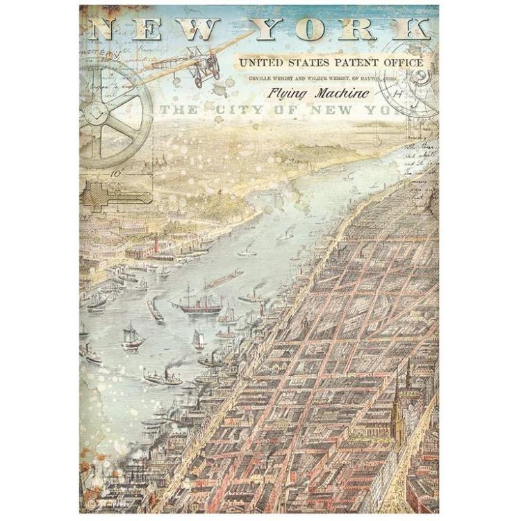 Stamperia A4 Rice Paper Sir Vagabond Aviator New York DFSA4698