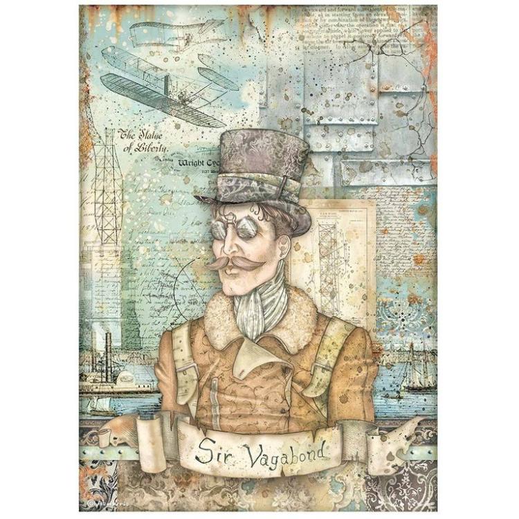 Stamperia A4 Rice Paper Sir Vagabond Aviator Image DFSA4699