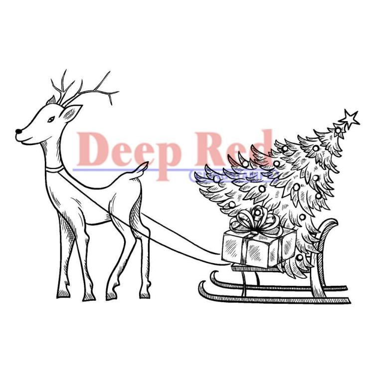 Deep Red Cling Stamp Reindeer with Gifts