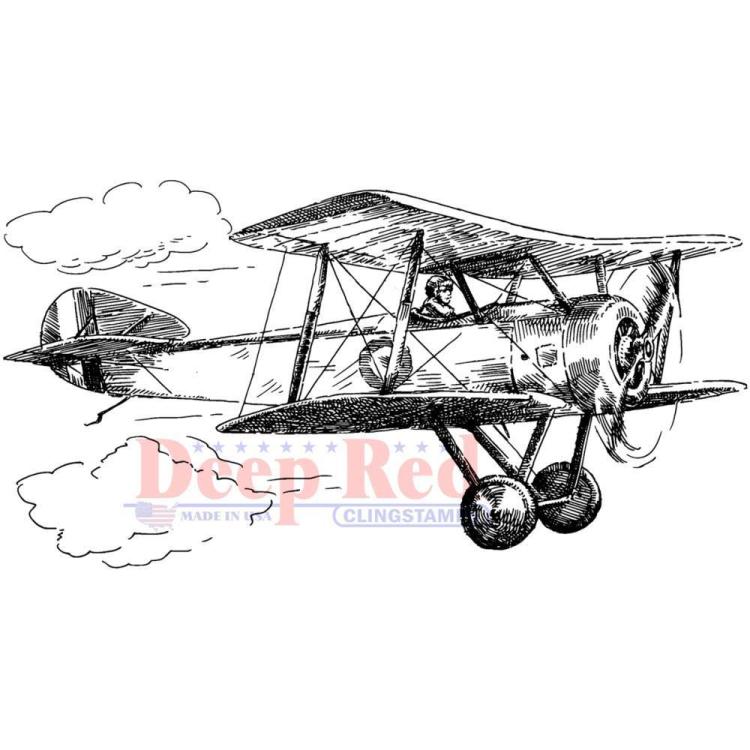 Deep Red Cling Stamp Vintage Biplane #4X505672