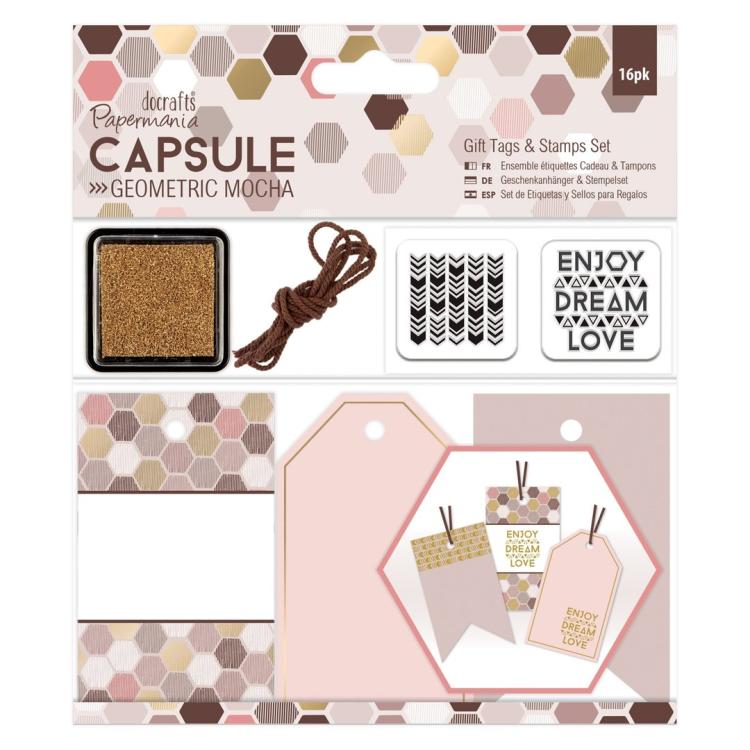 Gift Tags & Stamps Set (16pcs) Capsule Geometric Mocha