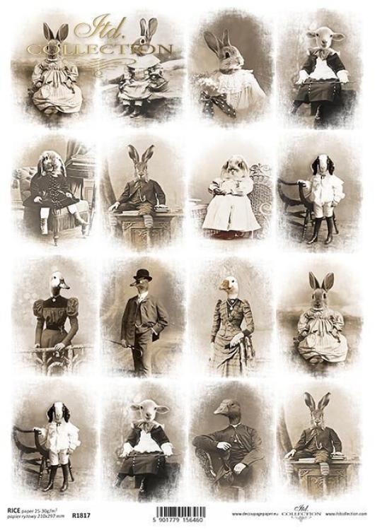 ITD A4 Rice Paper Retro Animals Sepia #1817
