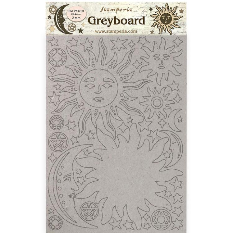 Stamperia A4 Greyboard Alchemy Sun and Moon #450