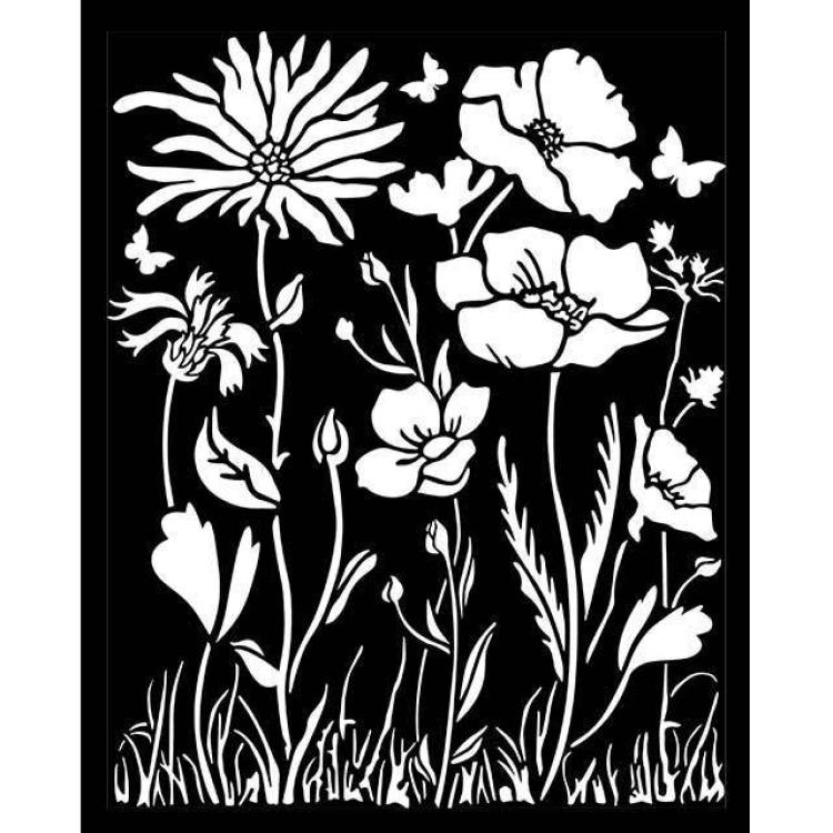Stamperia Media Stencil Atelier Poppy and Flowers KSTD072
