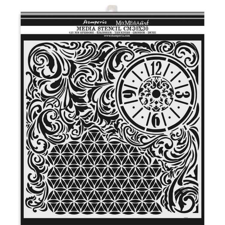 Stamperia Thick Stencil 30x30 Clock and Texture #08