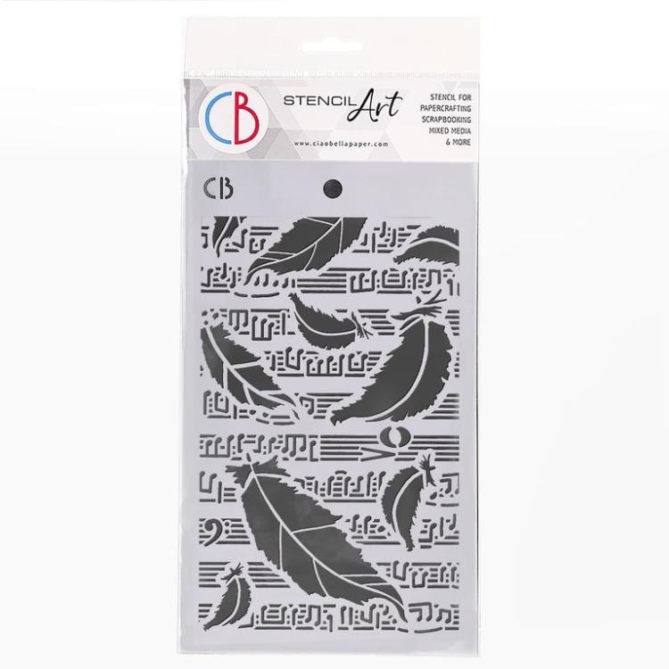 Ciao Bella 5x8 Stencil Swan Feathers MS090