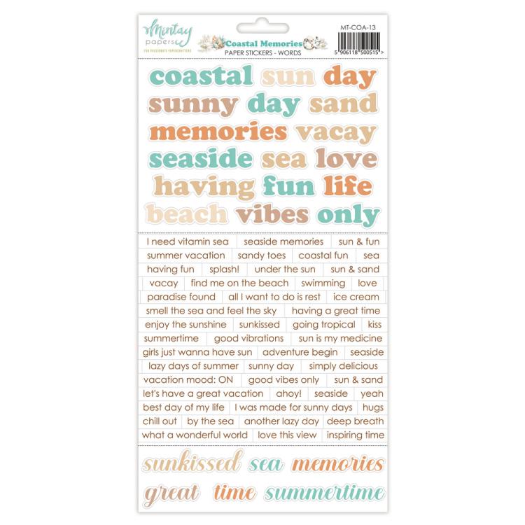 Mintay Papers 6x12 Paper Stickers Costal Memories Words