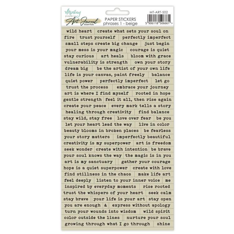 Mintay Papers Art Journal Stickers 6x12 Paper Stickers Phrases 1 Beige