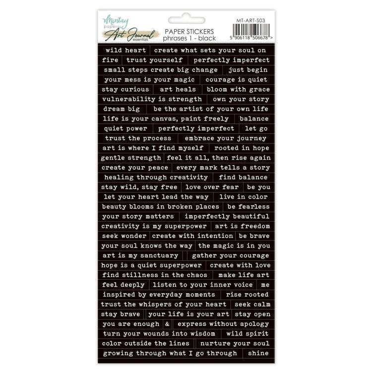 Mintay Papers Art Journal Stickers 6x12 Paper Stickers Phrases 1 Black