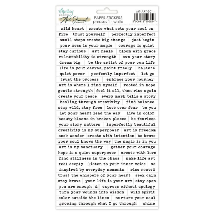 Mintay Papers Art Journal Stickers 6x12 Paper Stickers Phrases 1 White