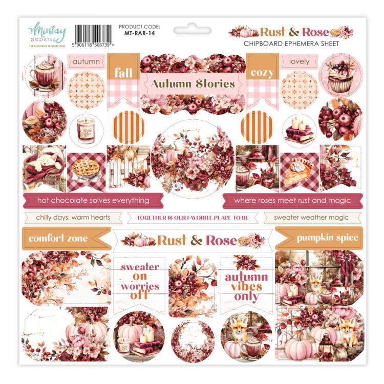 Mintay Papers Rust & Rose 12x12 Chipboard Ephemera Sheet