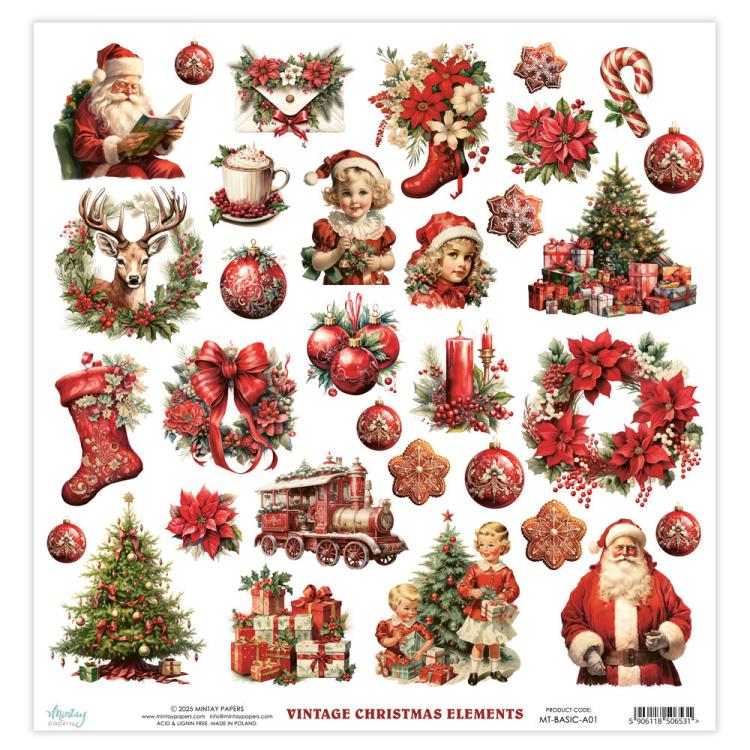 Mintay Papers Vintage Christmas 12x12 Elements Sheet Red