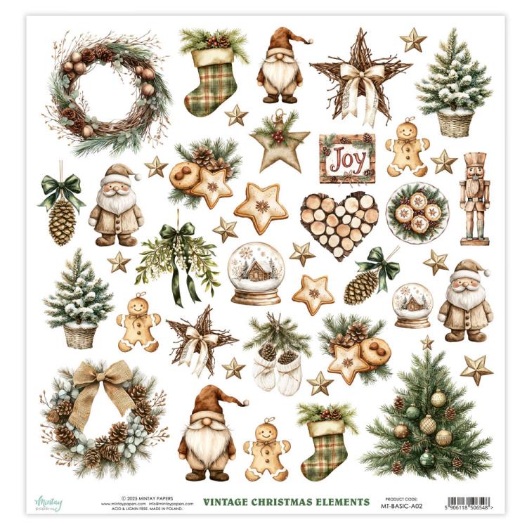 Mintay Papers Vintage Christmas 12x12 Elements Sheet Green