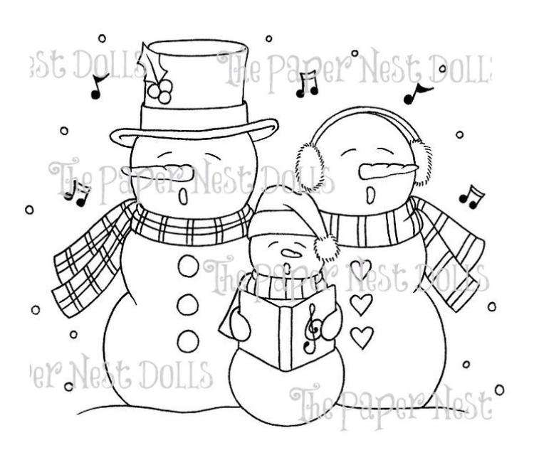 Paper Nest Dolls Rubber Stamp Caroling Snowmen