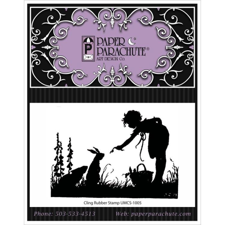 Paper Parachute Cling Rubber Stamps Girl With Bunny