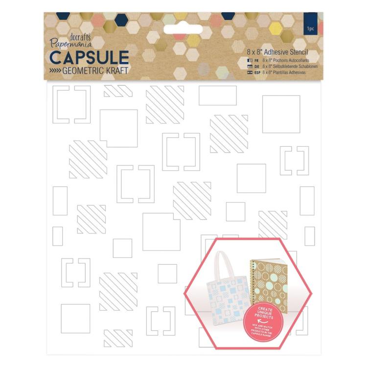 8X8 Adhesive Stencil Squares Capsule Geometric Kraft