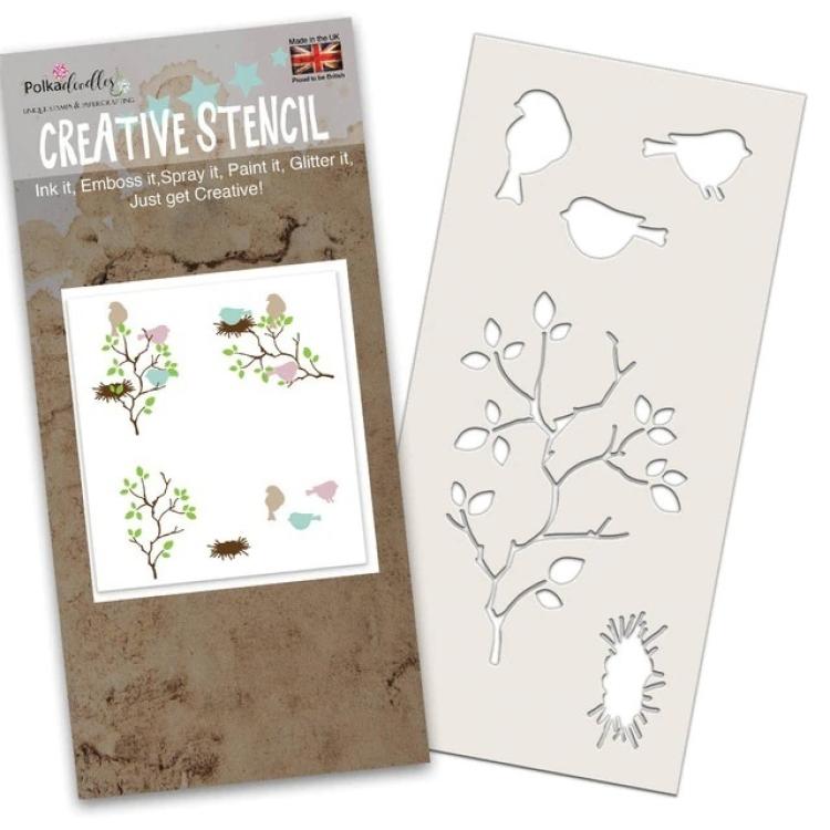 Polkadoodles Creative Stencil Bird in the Bush #8133