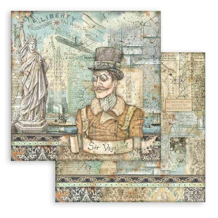 Stamperia 12x12 Paper Set Sir Vagabond Aviator Statue of Liberty SBB876