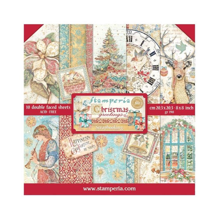 SBBS86 Stamperia 8x8 Paper Pad Christmas Greetings