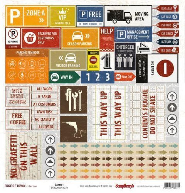 SALE ScrapBerry´s 12x12 Paper Sheet Town Cards #01