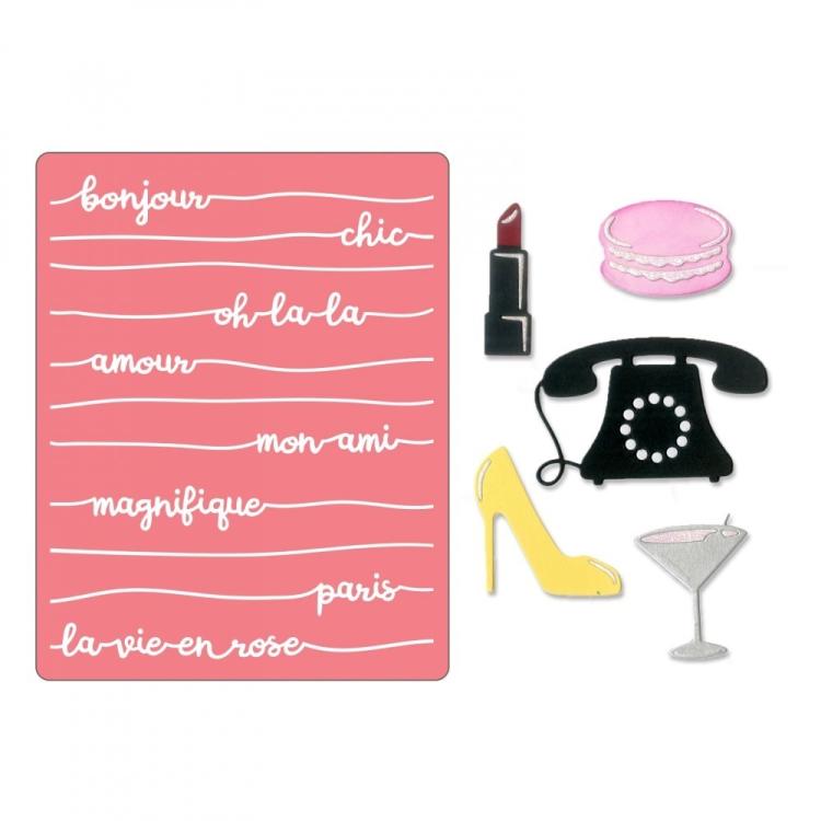 SALE Sizzix Thinlits Die Set 5PK w.Textured Impressions Bonjour Chic #662750