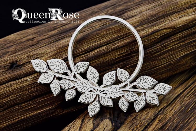 SnipArt Chipboard Queen Rose Frame with Leaves #24923