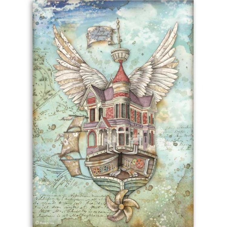 Stamperia A4 Rice Paper Lady Vagabond Flying Ship #4520