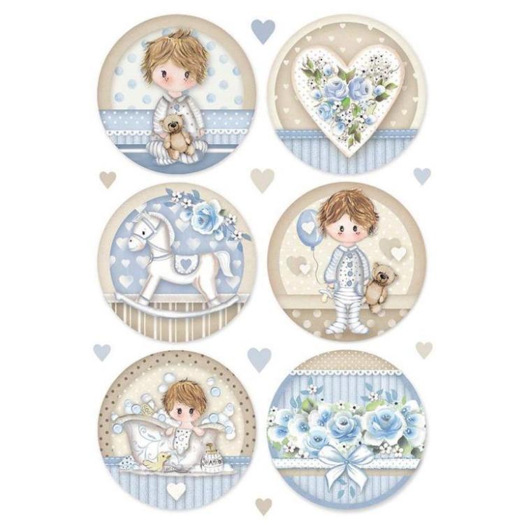 Stamperia A4 Rice Paper Little Boy Round #4453