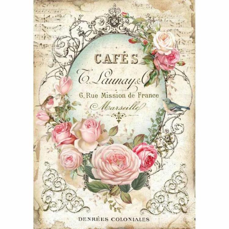 Stamperia A4 Rice Paper Tag with Rose DFSA4345