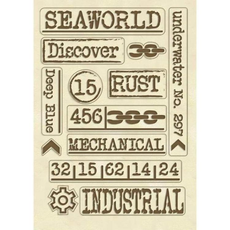 Stamperia A5 Wooden Shapes Sea World Writings #072