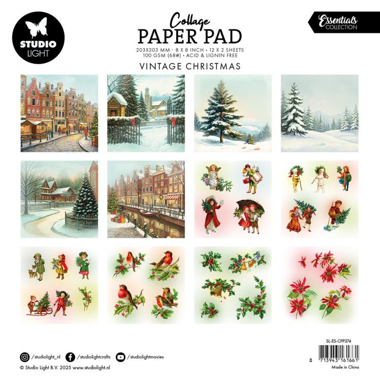 Studio Light Vintage Christmas 8x8 Collage Paper Pad