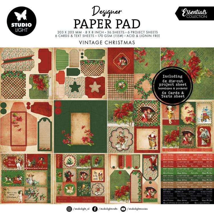 Studio Light Vintage Christmas 8x8 Designer Paper Pad