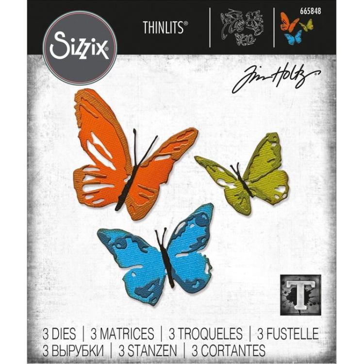 Tim Holtz Thinlits Dies 3Pk Brushstroke Butterflies #665848