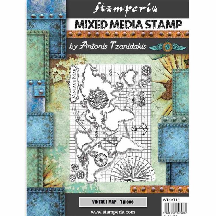 Stamperia Rubber Stamp Sir Vagabond Vintage Map #WTKAT15