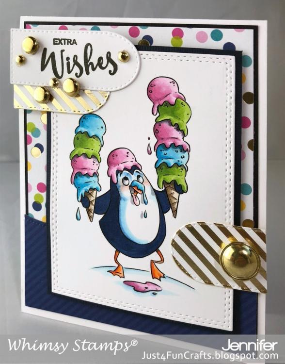 Whimsy Rubber Stamp Ice Cream Penguin